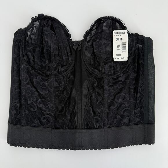 Goddess Other - Vtg Goddess Longline Bra 38B Black Lace Corset Style Bustier Deadstock NWT